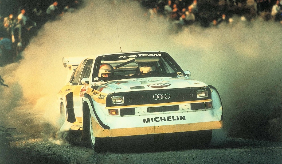 Walter Röhrl wins the 1985 Rally San Remo in the #5 Audi Sport quattro S1.