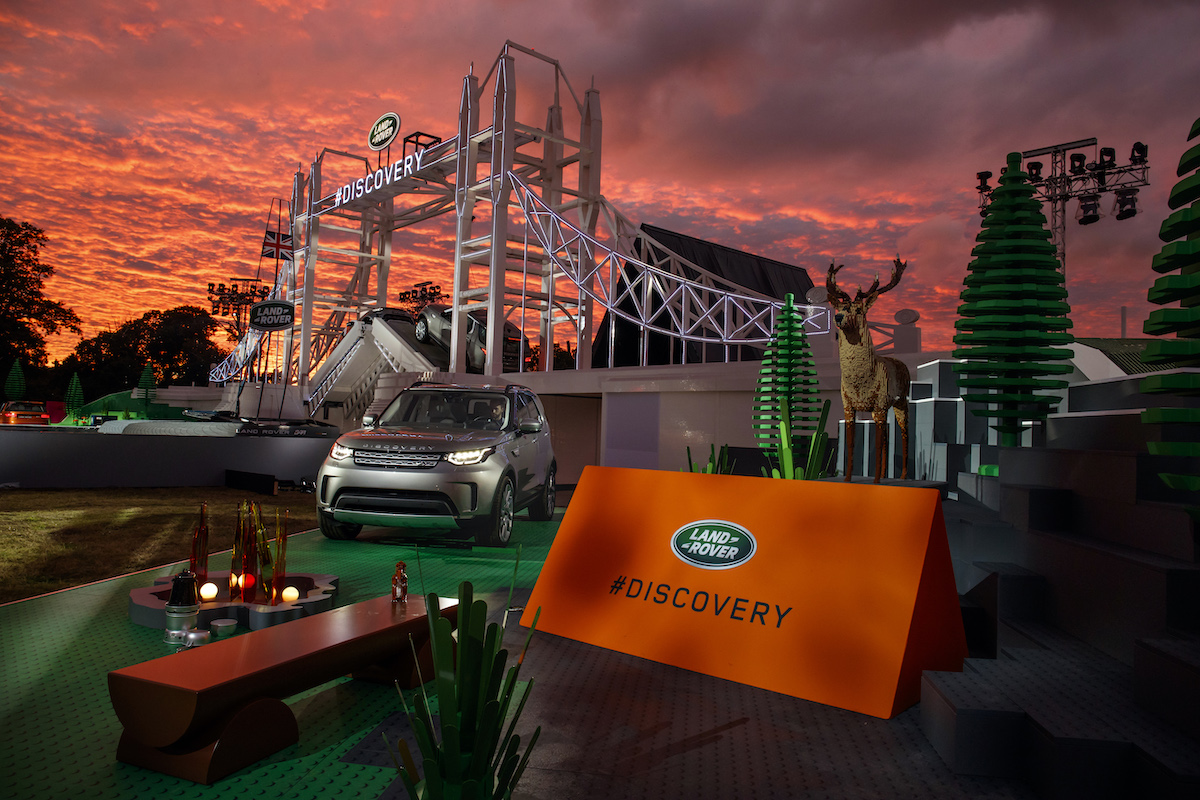 The new Discovery in 2016, unveiled in its cool LEGO 'brick' world including life-size LEGO trees and flowers.