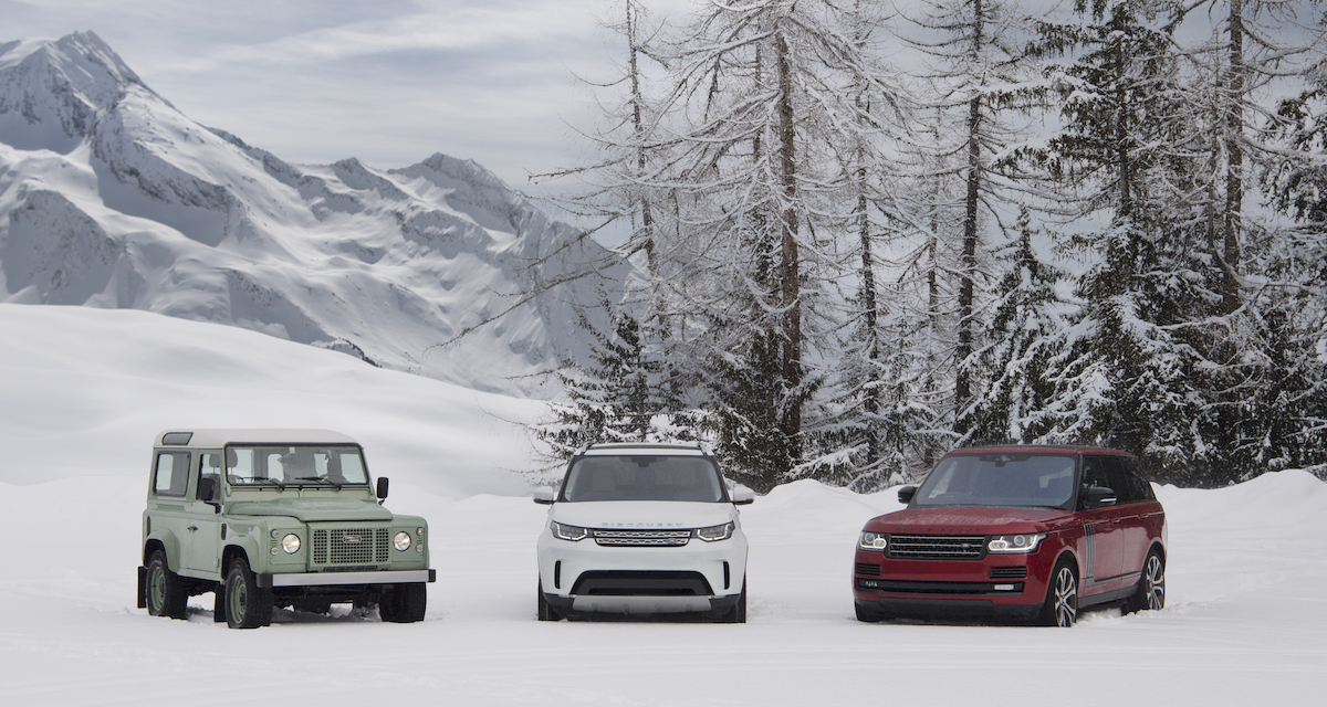 Heritage edition Land Rover Defender 90 on the left, shows how Land Rover's vehicles have become more streamlined over time