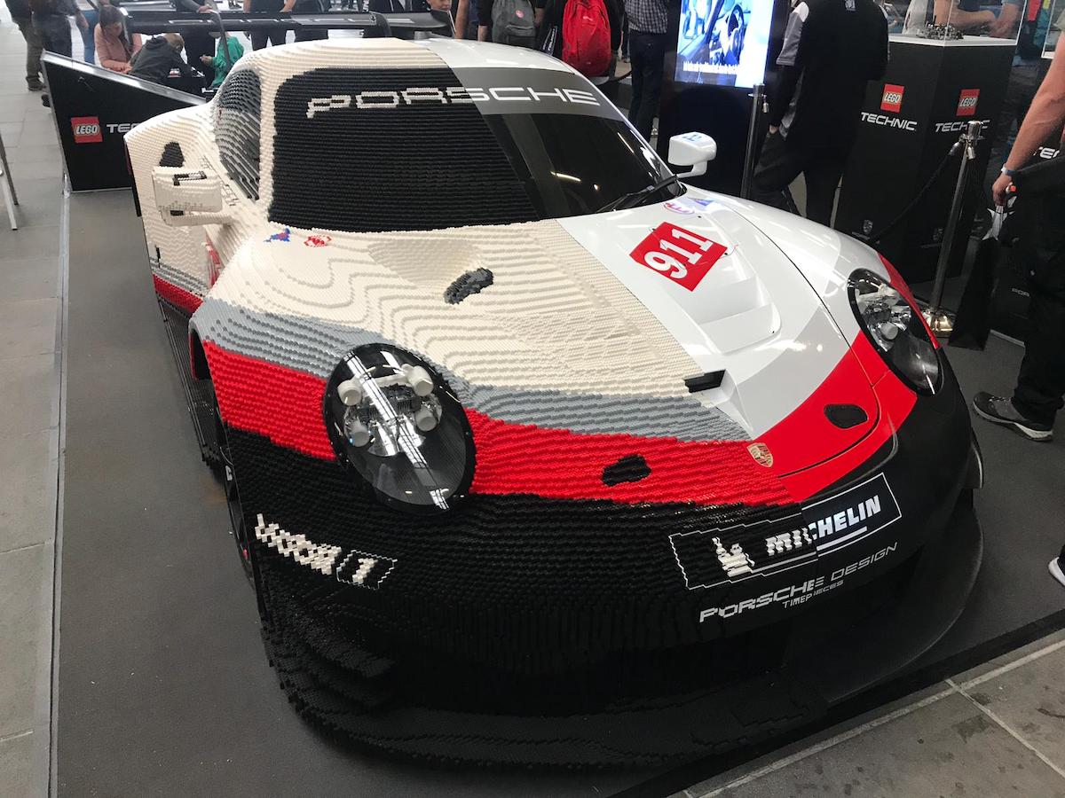 The 2019 Porsche 911 RSR (991.2) real life and half-LEGO model. Image © Porsche Motorsport