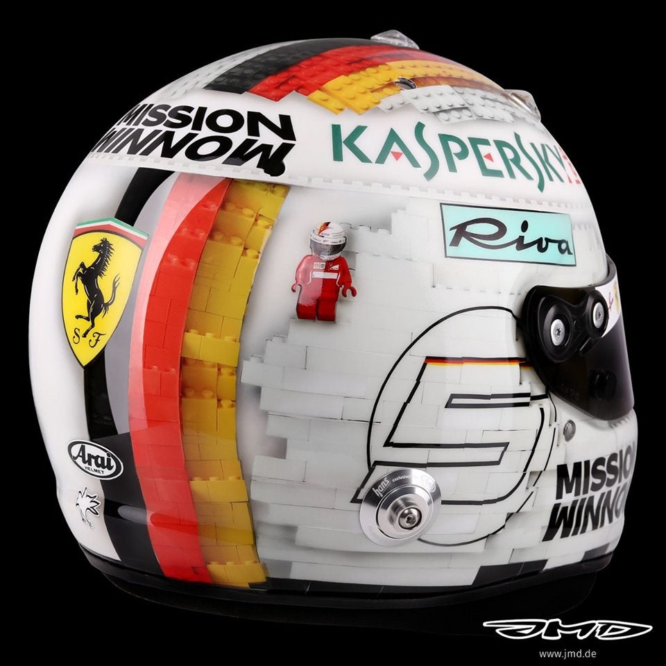 Sebastian Vettel's LEGO themed helmet for the 2019 Spanish Grand Prix held in Catalunya, Barcelona. No connection to any LEGO news at this time!