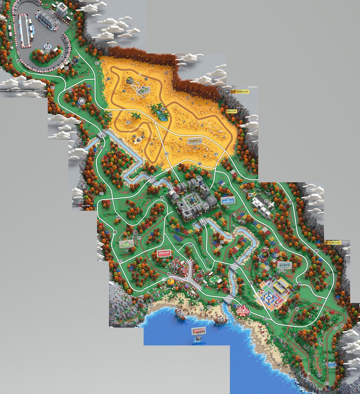 The Forza Horizon 4 LEGO Speed Champions DLC world map (credit to Reddit user 8209348029385)