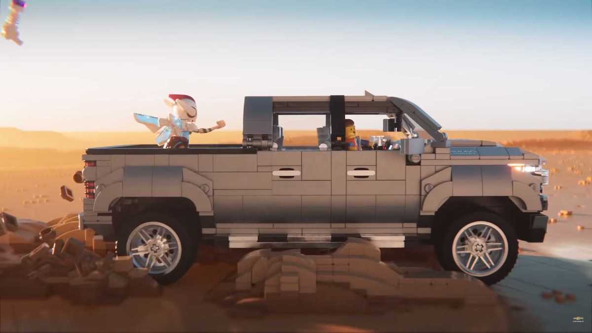 This Silver Chevy Silverado 1500 from a LEGO Movie tie-in commercial has a few less pieces than the life size. Check the ad out on YouTube if you can find it!