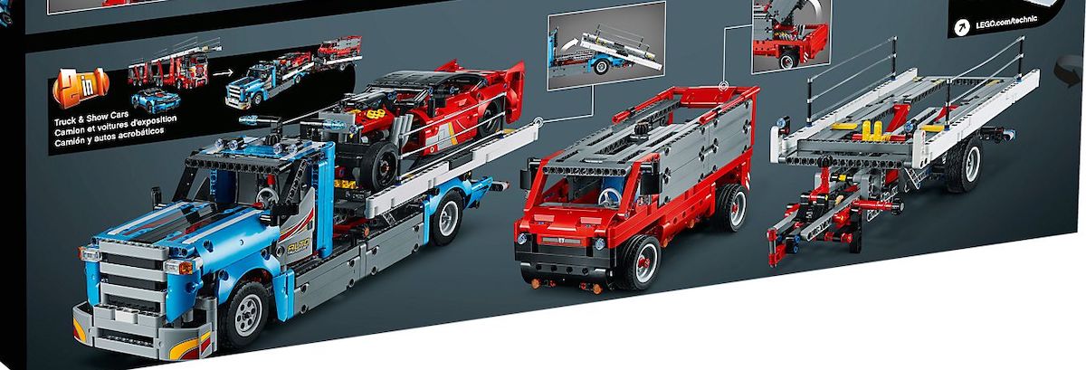 The B build of set 42098 into a Truck and Show Cars. This looks like a great way to display the Corvette ZR1 (if a little unflattering to the Corvette's reliability!)