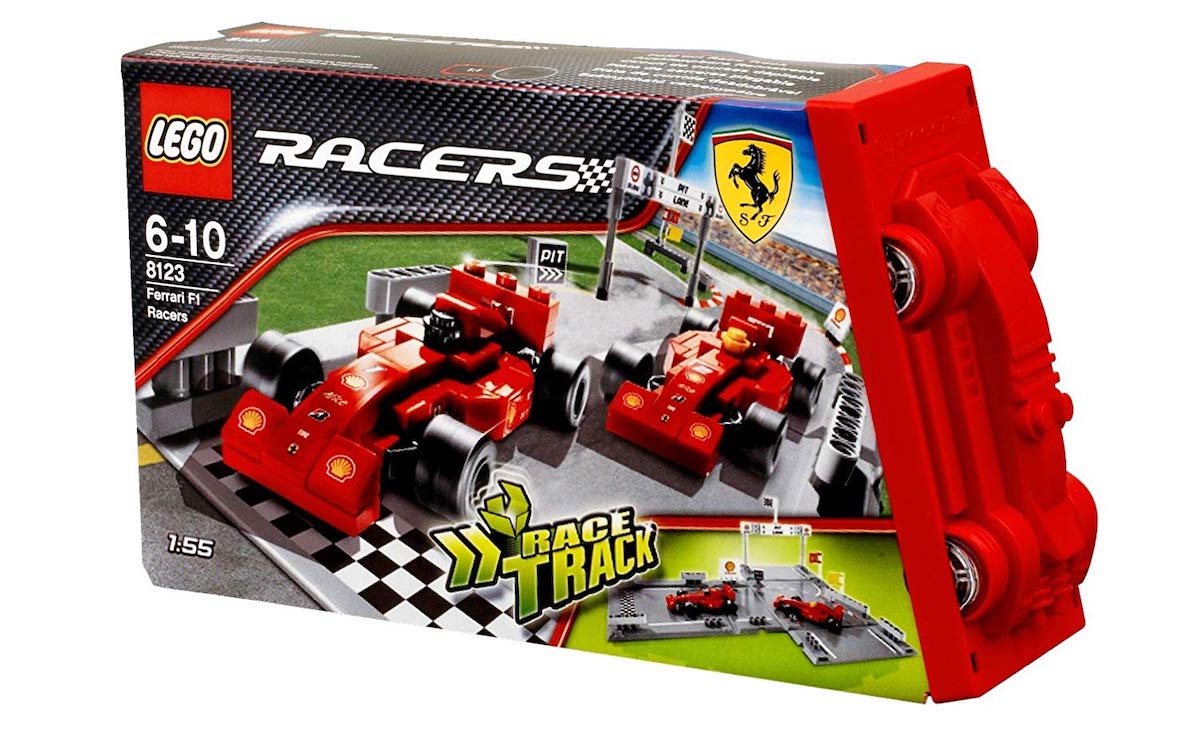 The LEGO Racers Ferrari F1 Racers set (8123), these smaller scale sets almost seem to compete with Hot Wheels, providing some track to play on and small scale vehicles.