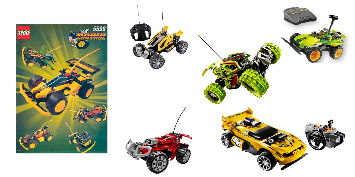 From where it all began - the Racers RC set on the left and a variety of LEGO Racers RC sets on the right including the Red Beast RC (Set 8378) and the Dirt Crusher (8369). Images © LEGO.
