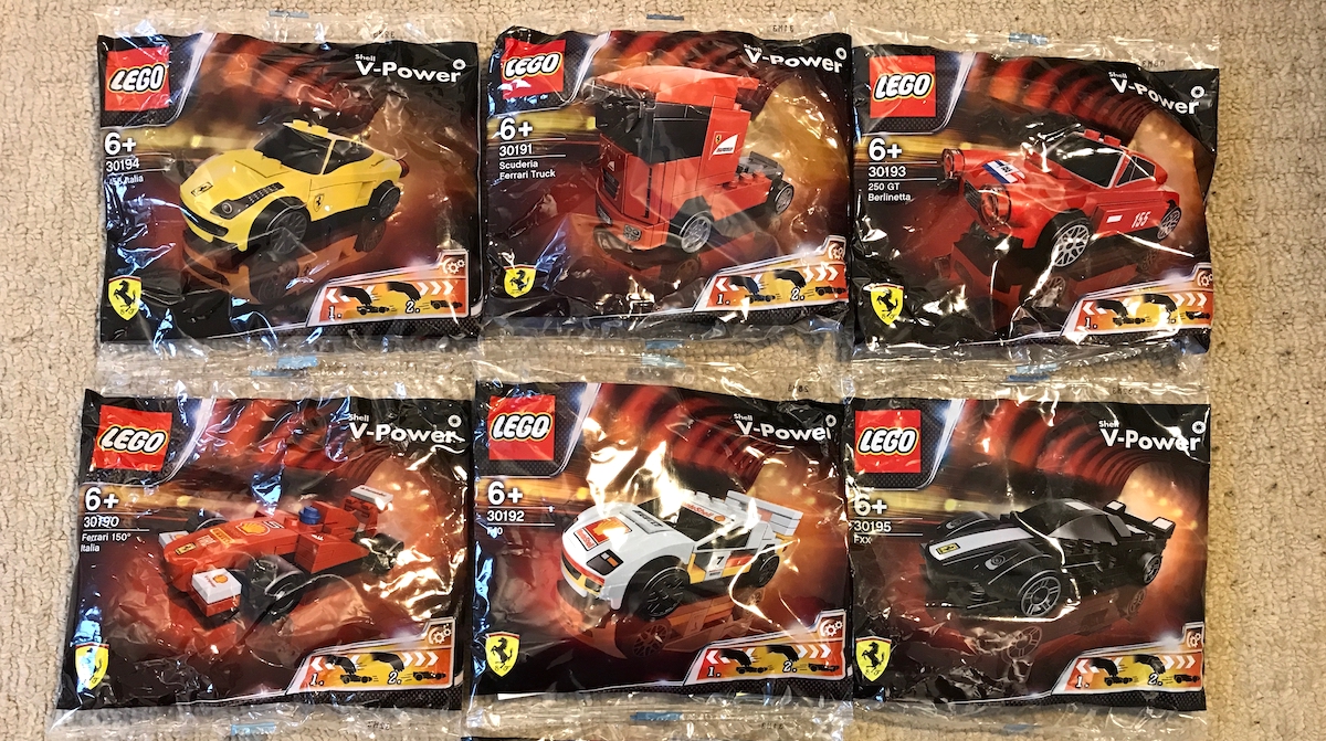 The LEGO Racers Shell V-Power LEGO sets from the 2012 promotional run - typical of the kind of promotions the small LEGO Racers sets were used for.
