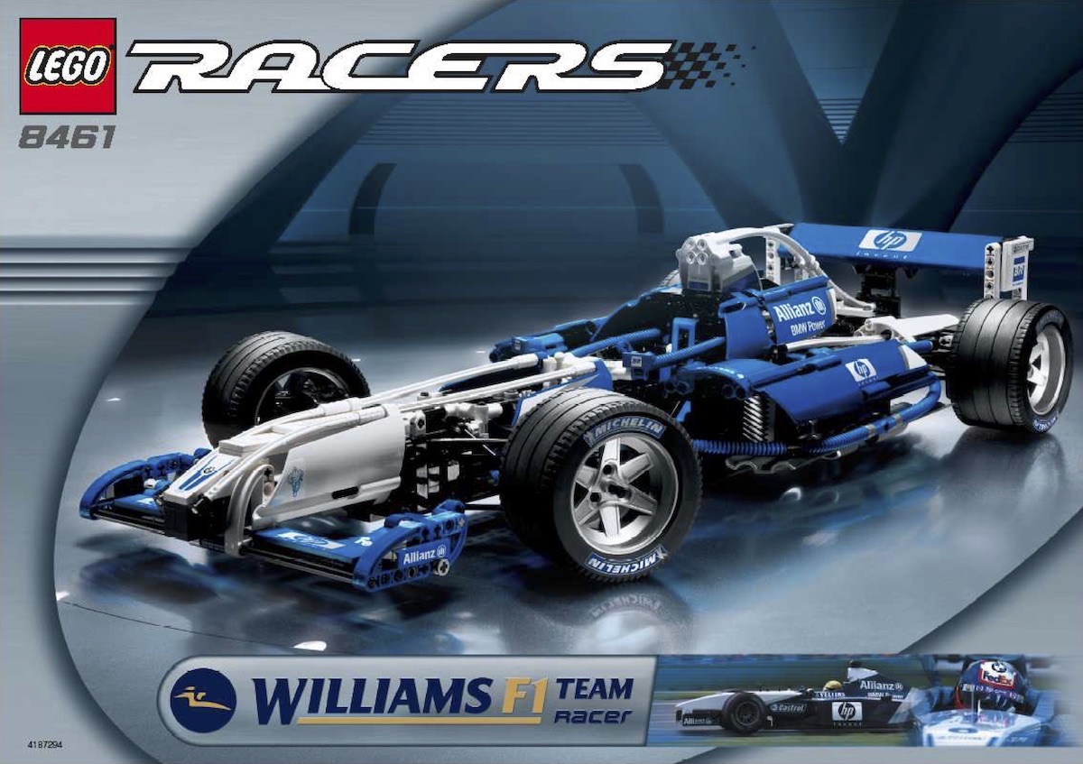 The LEGO Racers Williams F1 Team set 8461 at roughly 1:9 scale. The first branded F1 Technic scale model from LEGO. Image © LEGO.