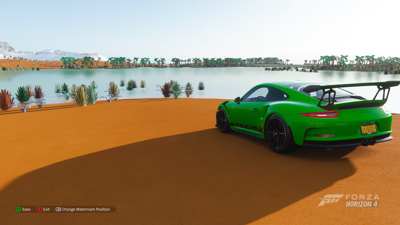 Parked up on Oasis Island in the 991.2 Porsche 911 GT3 RS. Those LEGO trees and bushes really got modelled well in the Forza Horizon 4 DLC.