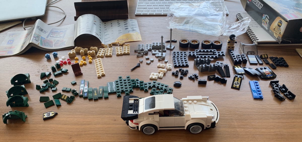 Trying (in vain) to customize the 911 Turbo using parts from a slightly broken '67 Mustang set we had around. Not much luck due to the different shapes in the model.