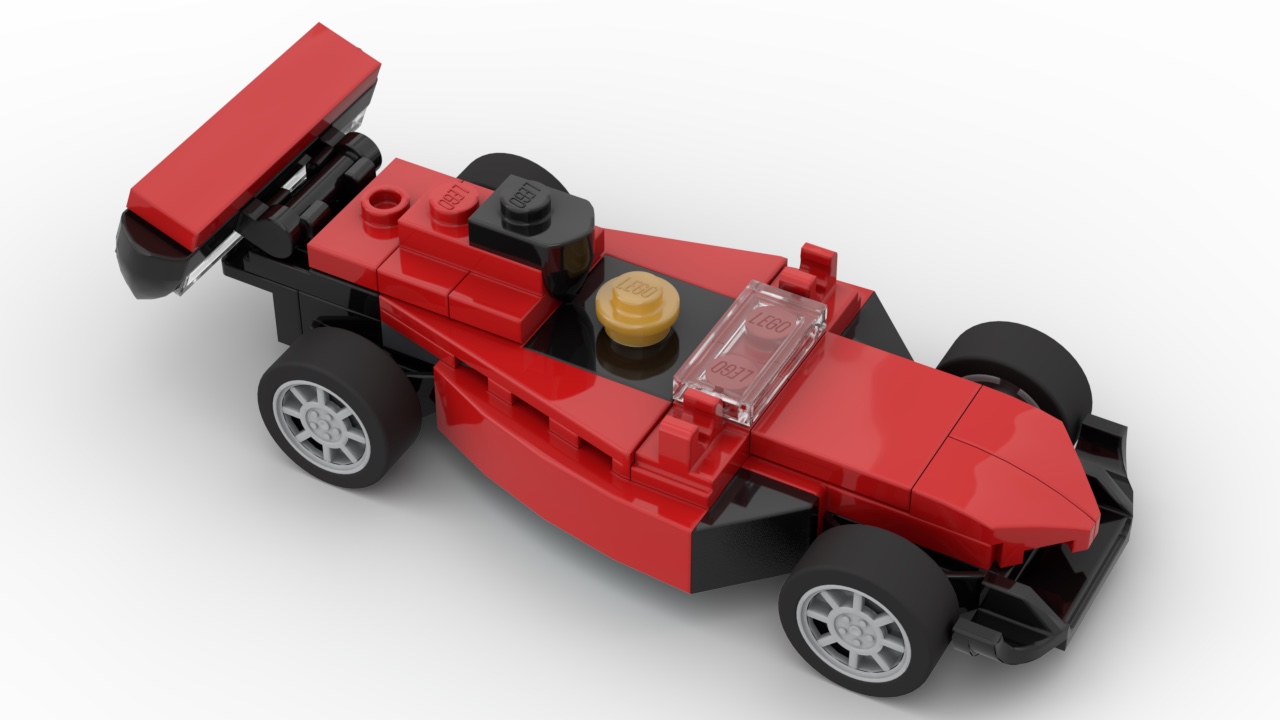 The LEGO Racecar 40328 in the red and black colour scheme from the instructions themselves. The model definitely has a Ferrari vibe to it.
