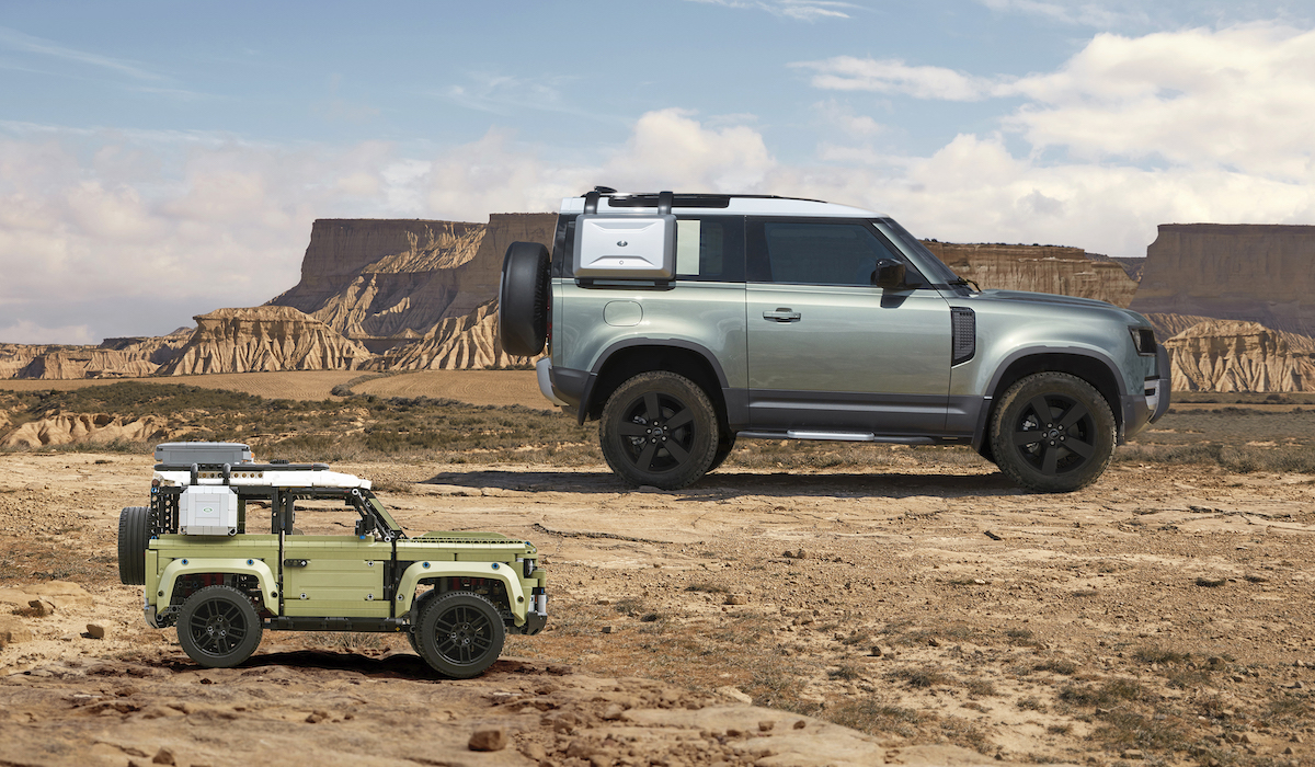 The LEGO Technic Land Rover Defender alongside its real life counterpart, the 2020 Land Rover New Defender. The resemblance is strong here - it helps to model a blocky vehicle!