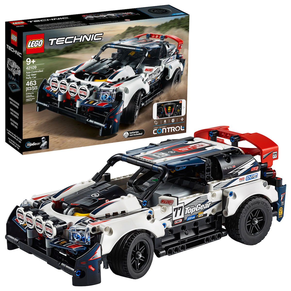 The set is heavy on make-believe sponsors to go alongside the heavy 'The Stig' branding around the car. This is typical for LEGO's own brand sets, but alongside the real-world Top Gear branding looks slightly odd. The design of the model overall is good though, squared off proportions and the white/black/navy blue colour scheme with red accents really makes it resemble a WRC challenger.