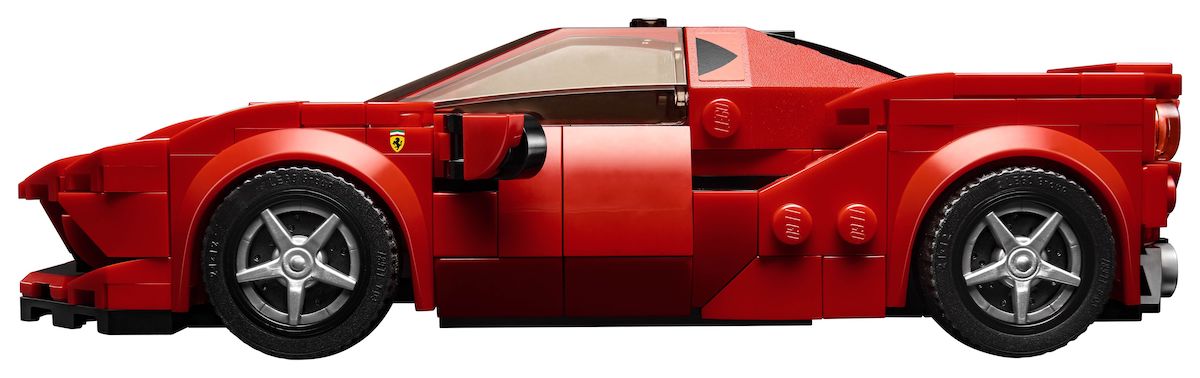 The side profile of the Speed Champions Ferrari F8 Tributo emphasises how low and angular LEGO have made this model. There's virtually no height to the model over the front wheel arch.