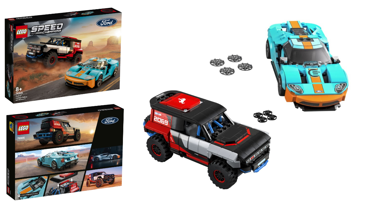 The Baja racer Bronco R and Ford GT Heritage Edition twin pack features a predictable desert theme to the box.