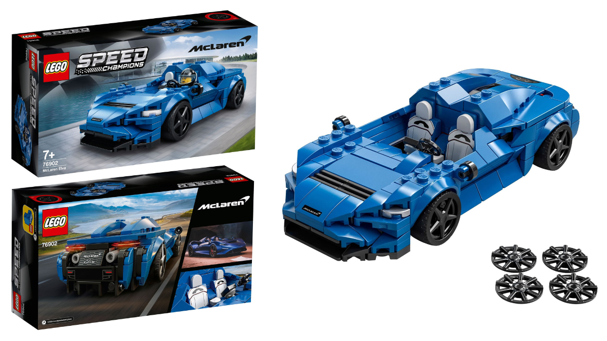 McLaren Elva, set 76902 in blue. We've already seen this set in the line at polybag scale, but here the two seat, windscreenless hypercar is in 8-wide form.