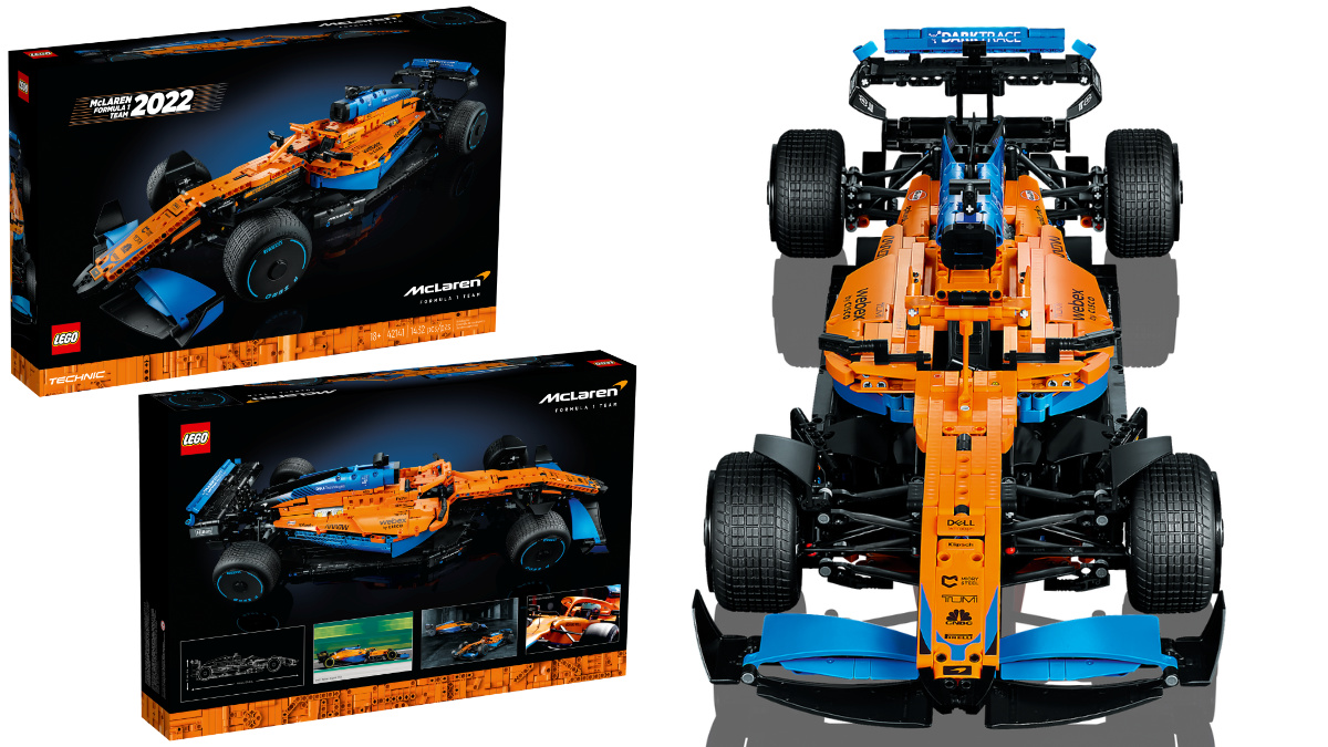 The box art is fairly predictable, with a handful of images of the car and the model prominently featured. This head on view gives us a good look at the McLaren badge on the nose of the car and the very inboard stance of the body of the car versus where the tyres are.