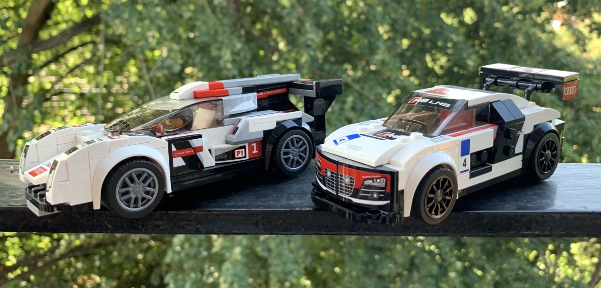 The LEGO Audi R18 alongside the Speed Champions R8 LMS, as previously revieved. Both these models represent the Audi Sport livery well, but rely heavily on stickers.