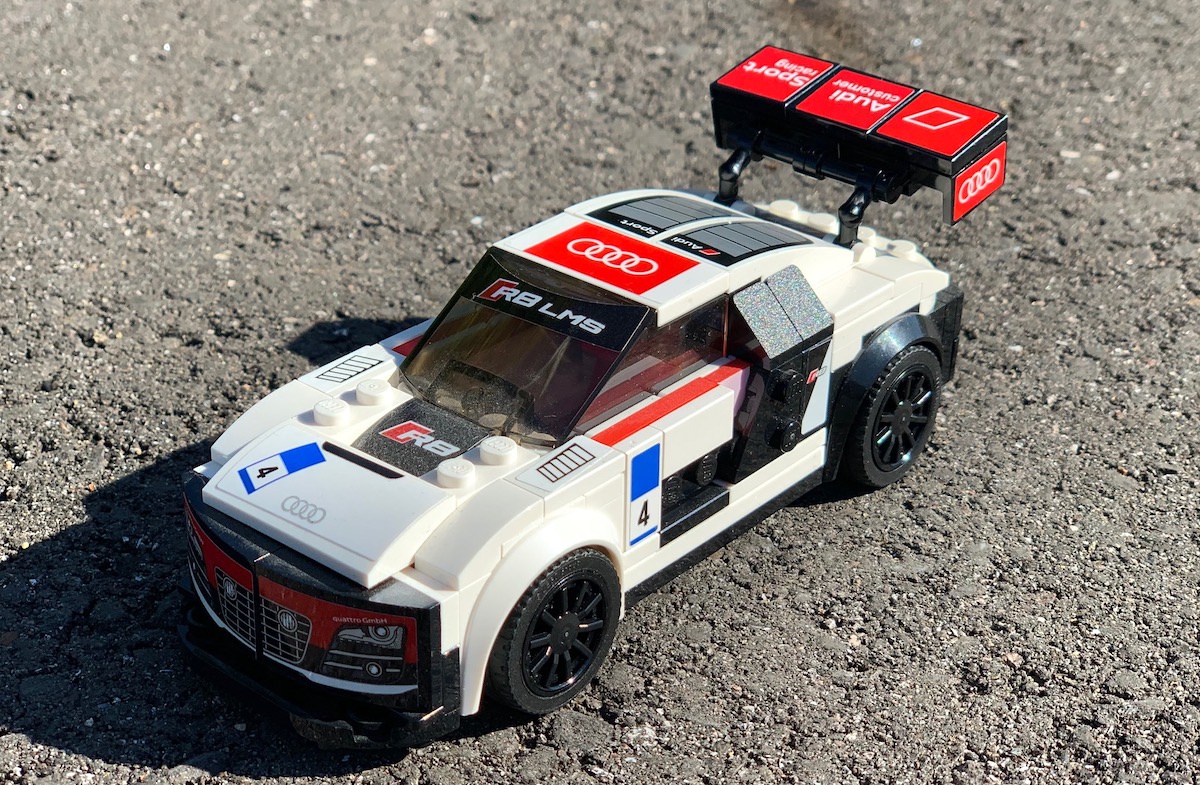 The 2016 LEGO Speed Champions Audi R8 LMS ultra in Audi Sport Customer Motorsport livery.