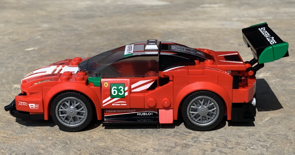 The side profile of the LEGO Ferrari 488 GT3 