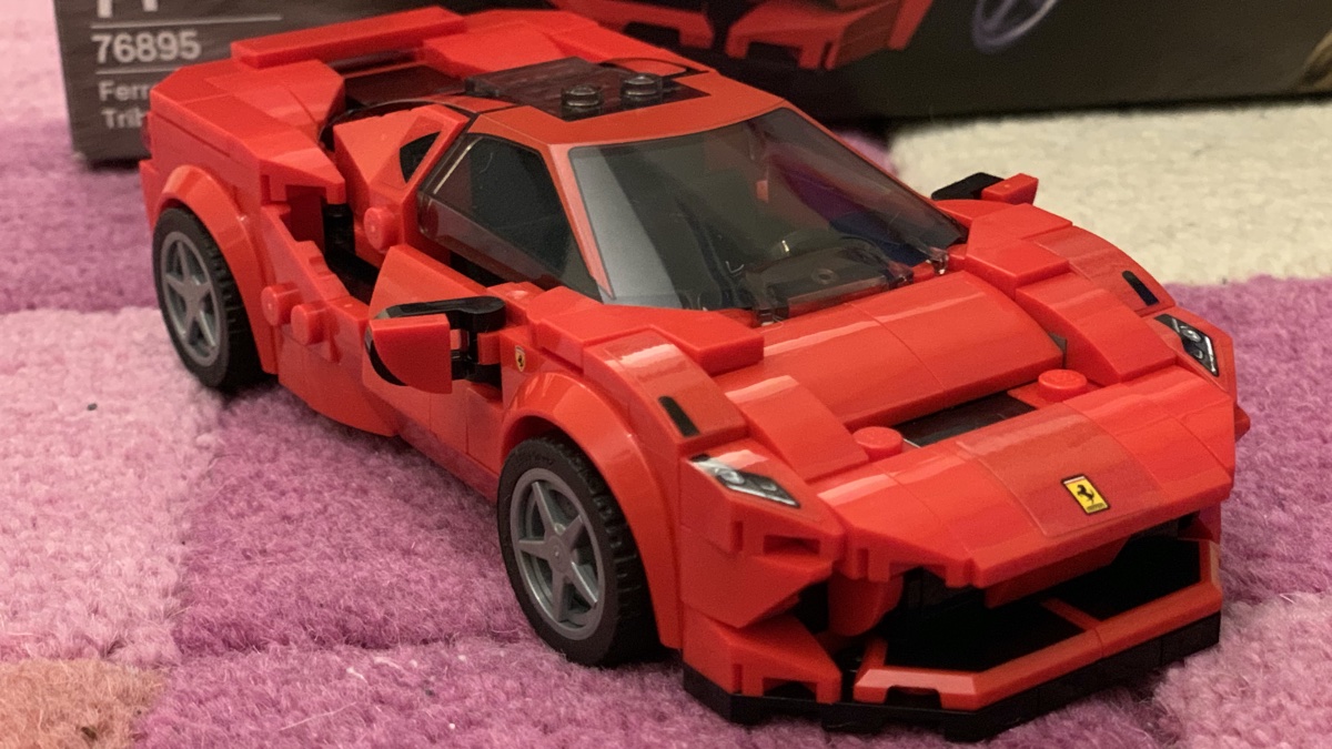 The LEGO Speed Champions Ferrari F8 Tributo, set 76895, new for 2020, in the 8-brick wide format.