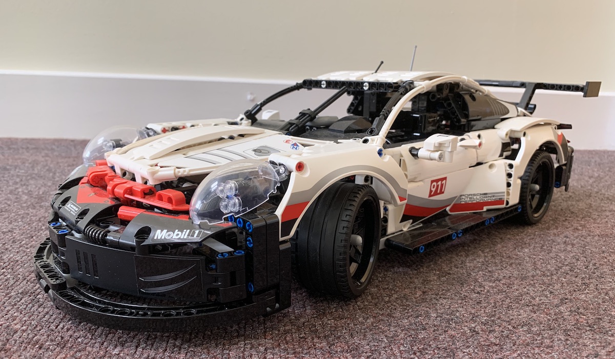 The LEGO Technic Porsche 911 RSR, set 42096, in Porsche Motorsport livery.